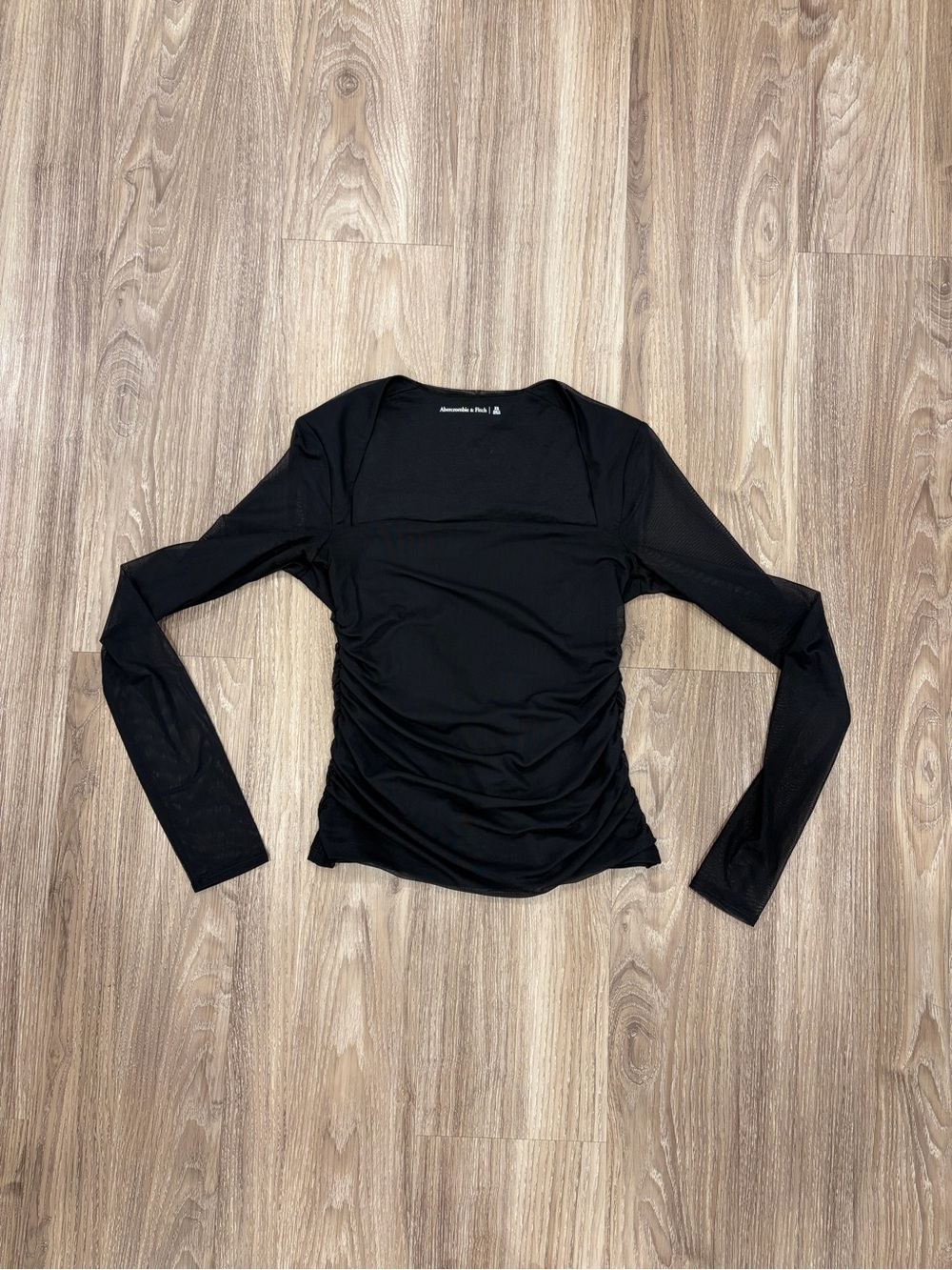 Abercrombie & Fitch Black mesh Long-Sleeve Ruched Side Top